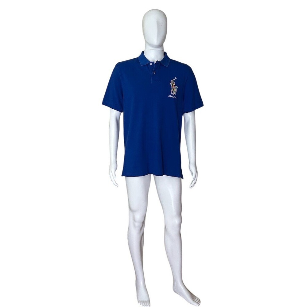 Polo Ralph Lauren Polo Shirt Mens L Royal Blue Multicolor Big Pony Logo - Picture 10 of 10